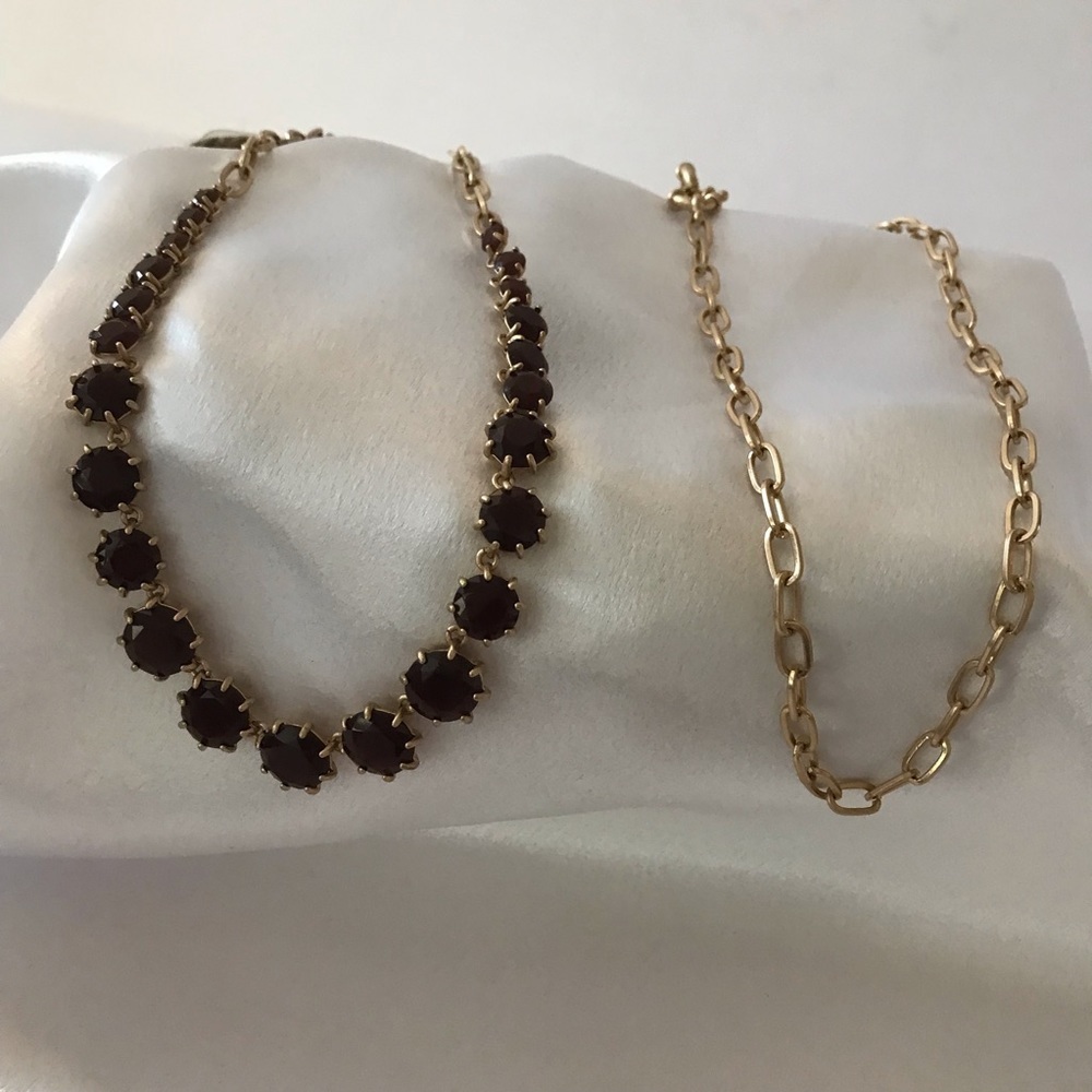 Ruby looking colored stone & gold 2 strand necklace‎